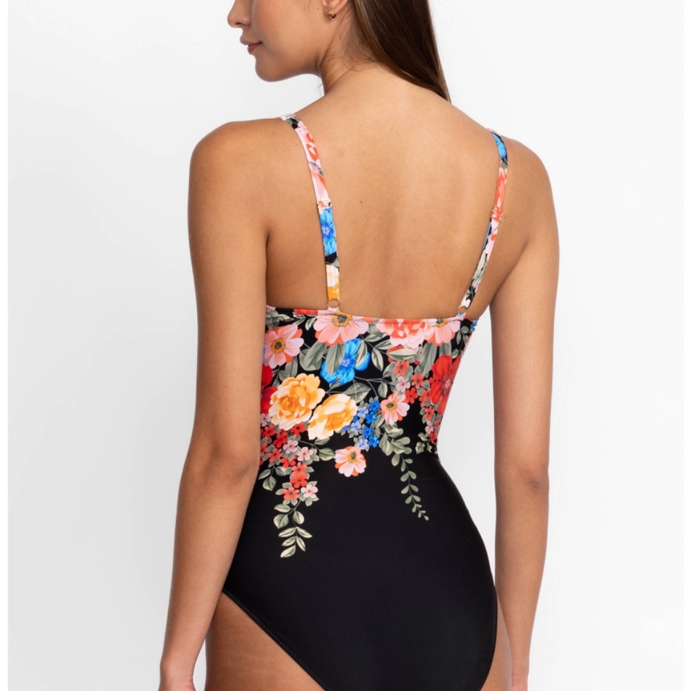 Johnny Was Black Royal Ruched One Piece Floral Swimsuit Sz 3X - Picture 3 of 14